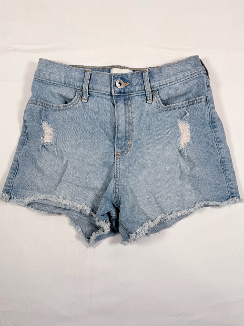ABERCROMBIE KIDS Girls High Rise Mini Mom Denim Shorts 13/14 Distressed Frayed